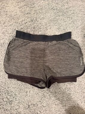 Reebok Women's Heather Gray Double-Layer Athletic Shorts